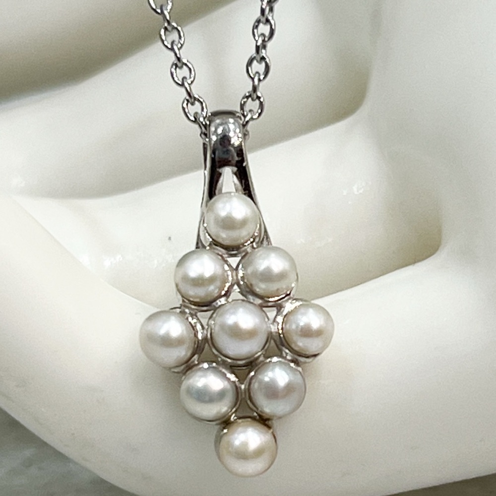 Freshwater Pearl Sterling Silver Nine Moon Pendant 20” Necklace